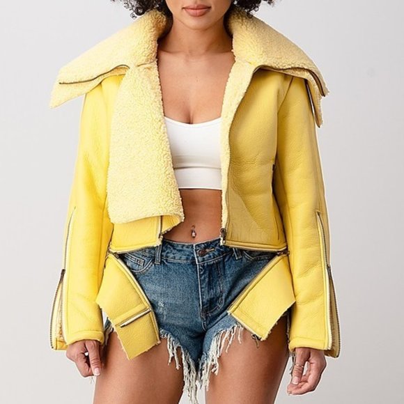 Jackets & Blazers - Canary Yellow Faux Shearling Jacket